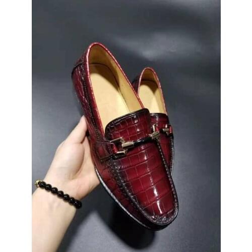 100% Genuine real crocodile skin red color men shoe durable solid 2 mixed colors shinny crocodile skin men dress business shoe