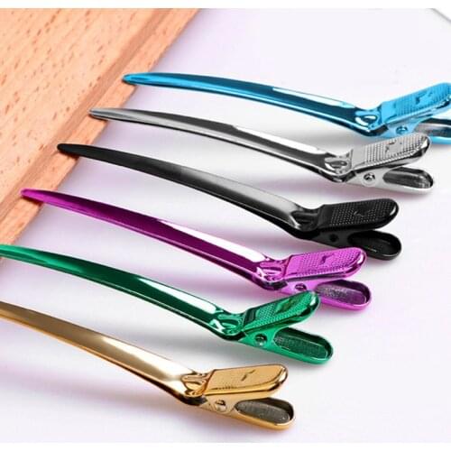 12Pcs Colorful Stainless Steel Modelling Positioning Clamp Hairdressing Curl Duck Bill Alligator Sectioning Hair Clips for Salon