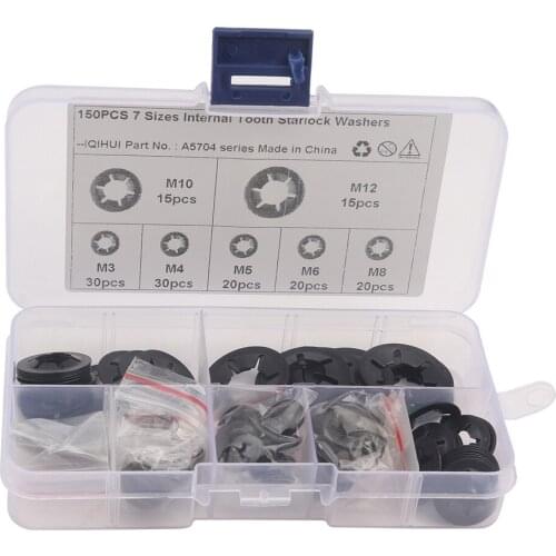 150pcs Internal Tooth Star Lock Washers Assortment Kit 7 Sizes M3 M4 M5 M6 M8 M10 M12 Push on Locking Washers Nut Locking Clips
