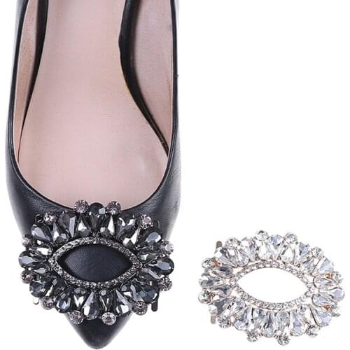 2 Colors Rhinestone Metal Shoes Buckle Women Elegant Bridal Shoe Clips Fashion Shoes Decor Accessories Gray White Color