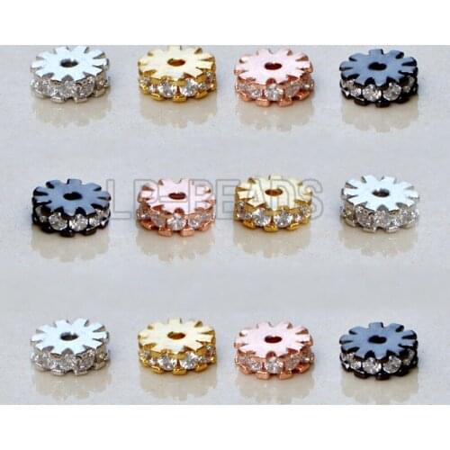 20PCS/Lot Clear Zircon Micro Pave Rondelle Disc Spacer 6mm 8mm Top Charm Beads Jewelry Wholesale