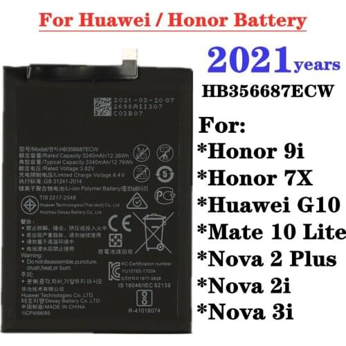2021 3340mAh HB356687ECW Battery For Huawei Nova 2 Plus / Nova 2i / Nova 3i / G10 / Mate 10 Lite / Honor 7x / Honor 9i Battery