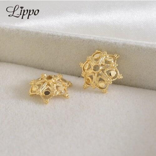 25pcs 13mm Filigree Radiant Shape Flowers End Caps Spacer Beads 24k Gold copper Bead Cap Findings Fit Jewelry Bracelet DIY