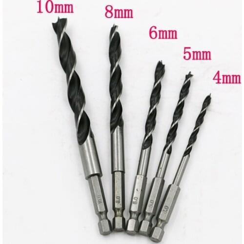 5pcs 1/4 Hex Shank Three Sharp Woodworking Drill 4/5/6/8/10mm Woodworking Reamers Power Tool Set