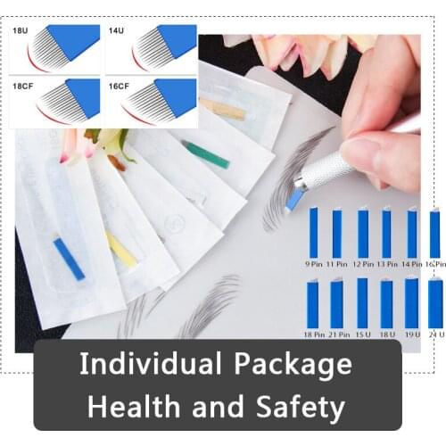 50pcs Nano blades microblading needles Blue 0.18mm Tattoo Lamina Tebori Flex Blades 16pin U Shape Permanent Makeup Needle Blade