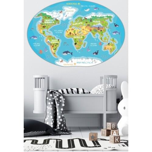 70 X100 CM Educational World Map Oval Model 2 Child Sleek Design Pleasing Appearance Quality Product Children 'S Room Wall Sticker 2021 Trend