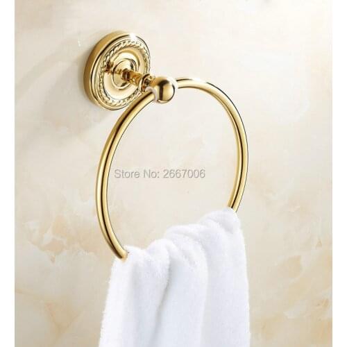 Free Shipping Fashion Style Shine Gold Plated Wall Mounted Towel Ring Hanger Solid Brass Good Quality Bath Accessories ZR2205