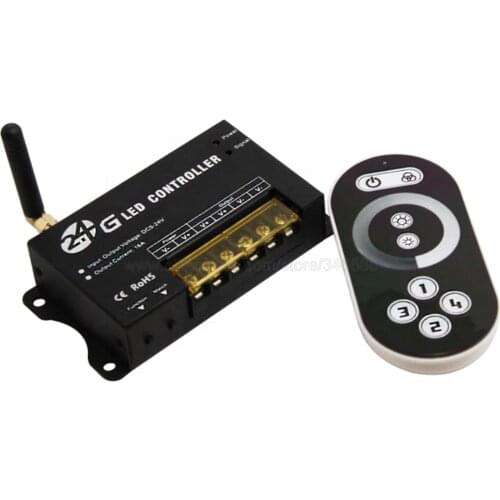 LED Dimmer Controller 5V 12V 24V 2.4G RF Wireless 4Zone Remote 4A/CH 16A Dmming Controller RF203 for Single Color LED Strip