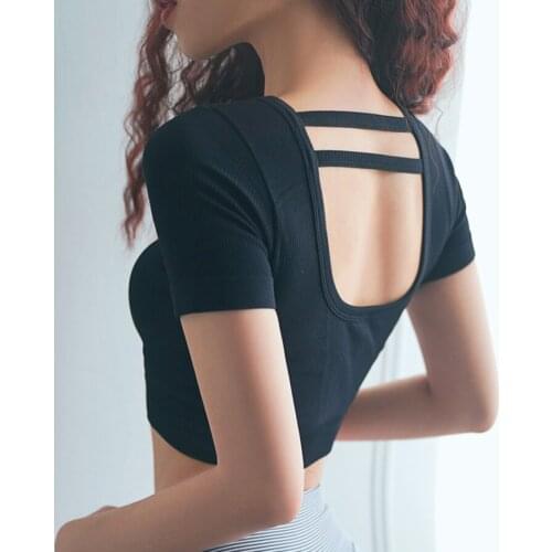 BINAND Hollow Sports Crop Top Quick Drying Yoga Top Women Nylon Fitness T-shirt Tight Gym Short Sleeve Sexy Back Running T-shirt