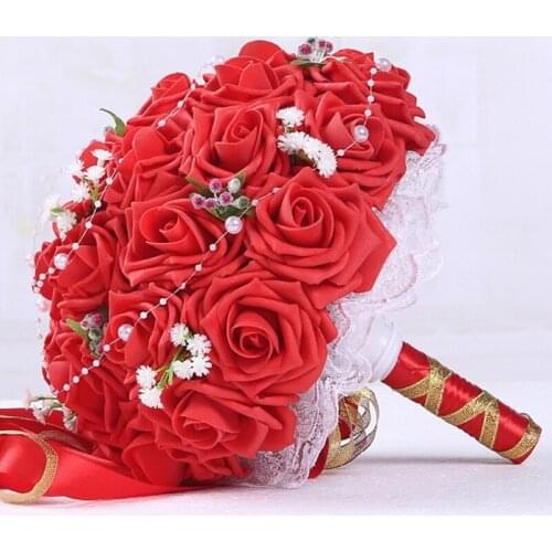 Handmade Wedding Bridal Bridesmaid Bouquet Artificial Rose Bride Bouquets Wedding Hand Holding Flower Home Decoration 16 Colors