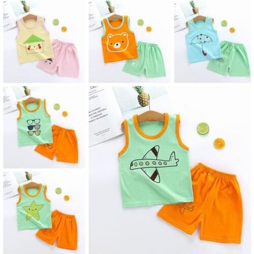 Childrens Vest Cotton Suit 2020 Summer New Boys And Girls Vest Shorts Two Piece Childrens Wear