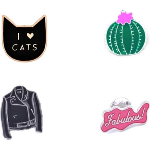 Cat "I Love Cats Cactus" Clothes Enamel Pins Brooch Jackets Collar Decorative Jewelry Classic Anime Cartoon Brooches Pin Button