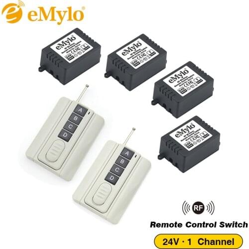 EMylo RF 24V Smart Switch Wireless Remote Control Light Led Switch 433Mhz Transmitter 4X 1 Channel Relays Remote Lamp Schakelaar