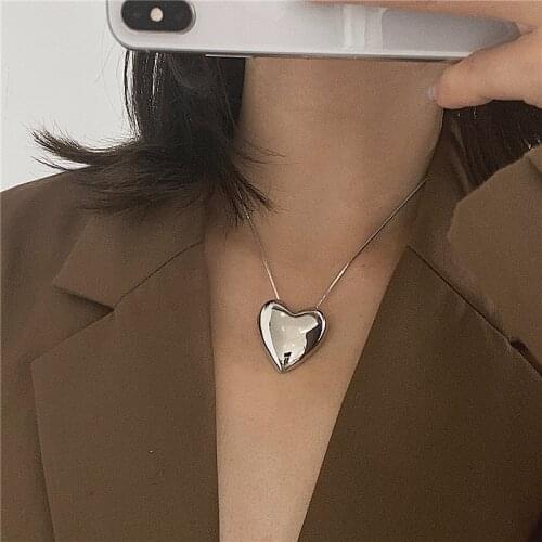 Flashbuy Hot Selling Peach Love Heart Pendant Necklaces for Women Silver Color Stainless Steel Chain Choker Necklaces Jewelry