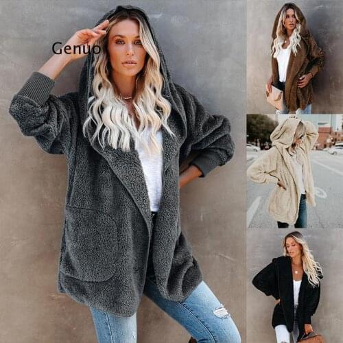 Faux Fur Teddy Bear Coat Jacket Women Fashion Open Stitch Winter Hooded Coat Female Long Sleeve Fuzzy Jacket 2021 Hot New