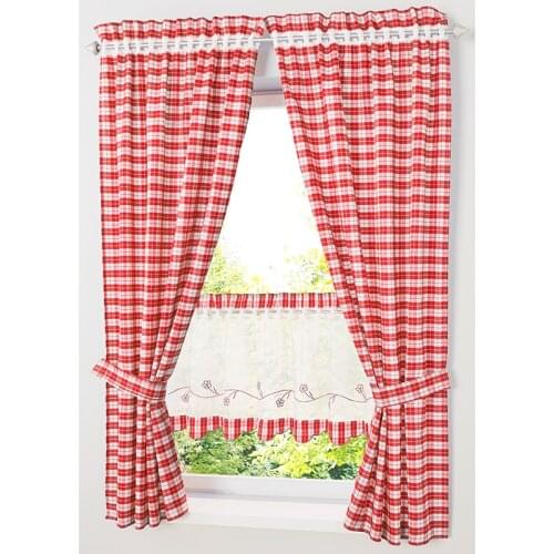Pastoral Red/ Blue Plaid Short Curtains for Kitchen Window Treatments Kids Room Curtains for Bedroom Living Room Roman Blinds