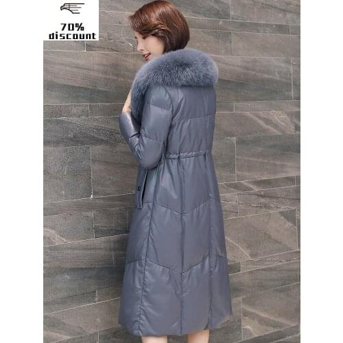 Genuine Leather Jacket Fox Fur Collar Down Jackets Winter Jacket Women 300% Real Sheepskin Coat Female Long Coats MY3830