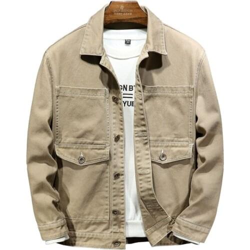 Mcikkny Men Autumn Corduroy Jacket Coats Big Pockets Simple Jeans Outwear Tops Loose Fit Plus Size 7XL Khaki