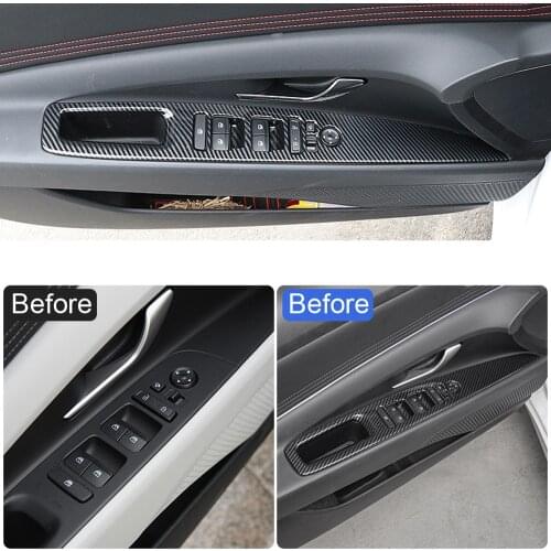 LHD! Car Styling 4PCS Carbon Fiber Printed Interior Door Window Switch Cover Trim for Hyundai Elantra Avante 2021 2022