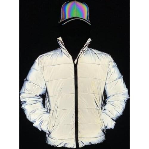 2021 mens reflective cotton padded jacket with thickened luminous stand collar in winter