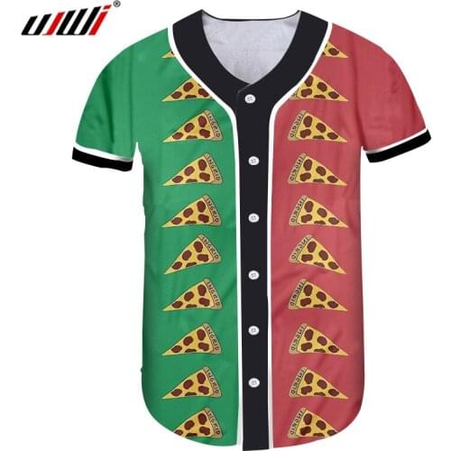 UJWI men summer Baseball Shirt Short White red green 3D Printed Pizza Funny Large Size Dropshipping