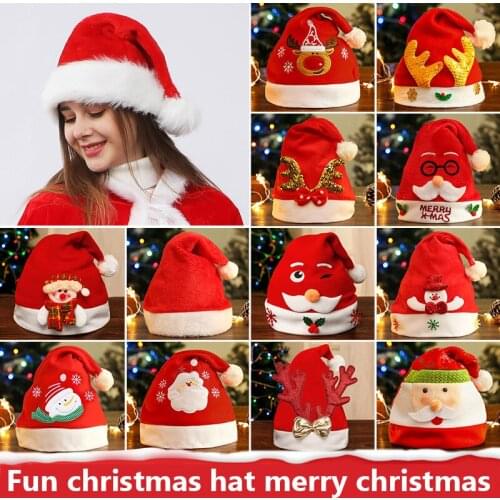 New Soft Plush Christmas Hat Party For Baby Adult Santa Hats Red Decoration New Year Decoration Kids Gift Holiday Party Supplies