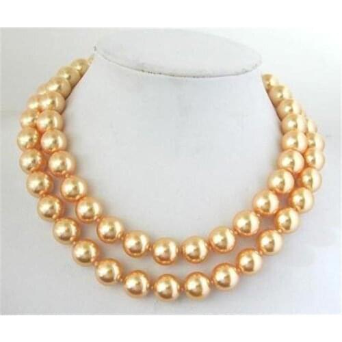 NEW!10mm Gold South Sea Shell Pearl Necklace 34"