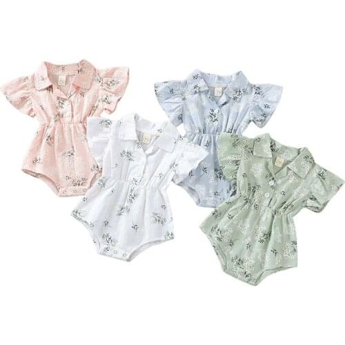 Newborn Toddler Baby Girls Clothes Casual Romper Leaves And Floral Printed Pattern Short Sleeve Childrens Clothing Set Bodysuit