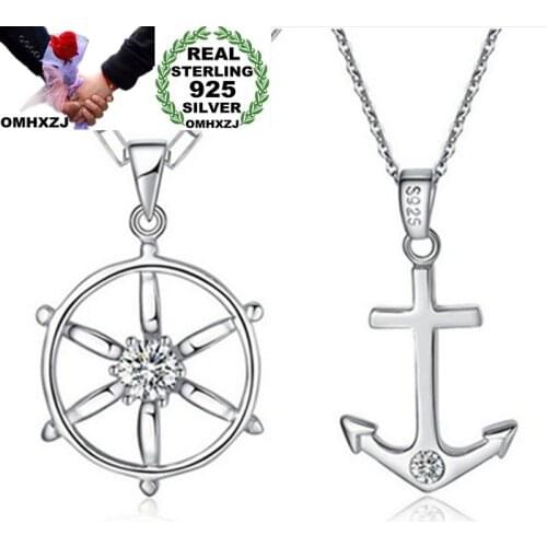 OMHXZJ Wholesale European Fashion Woman Man Party Wedding Gift Anchor Wheel S925 Sterling Silver Necklace Pendant Charm CA115