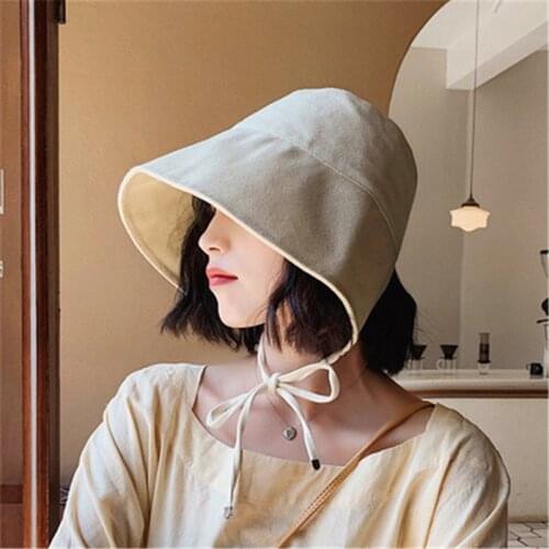 2021 New Japanese style Bucket Hats Shade Dome Street Fashion wide brim Sun Hats black Caps for women Tourism Outdoor