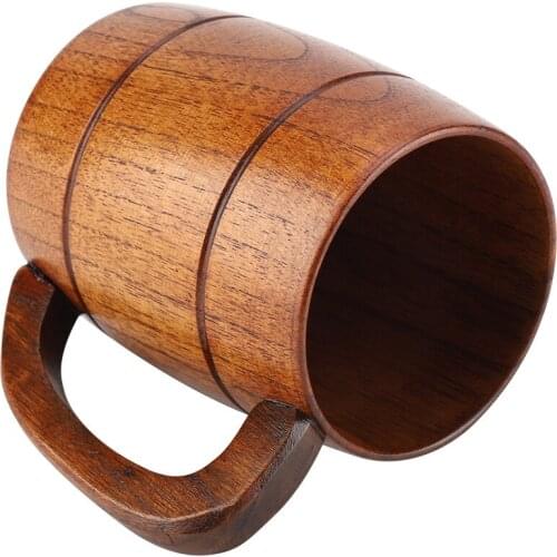 Natural Wooden Beer Cup Retro Big Capacity Tea Water Classic Wood Drinking Mug With Handle For Tea Beer Water Juice Milk