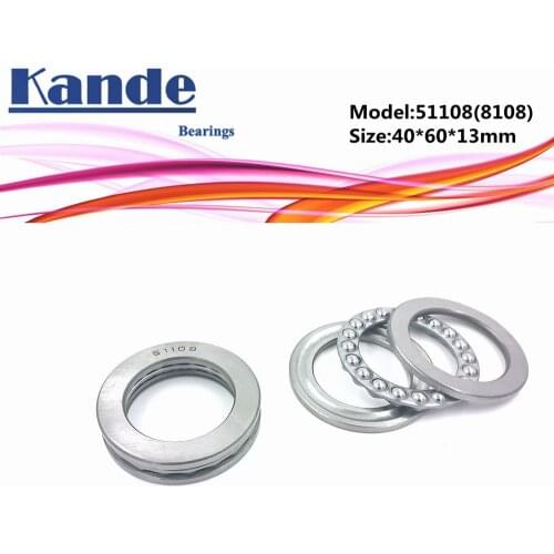 Kande 51108 8108 2pcs 40x60x13 ABEC-1 bearing Flat Thrust Ball Bearing Axial thrust bearing 8108