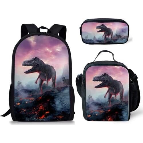 Dinosaur Backpacks for Boys 3pcs Students School Supplies Preschool Backpack Bookbag With Lunch Boxes Satchel