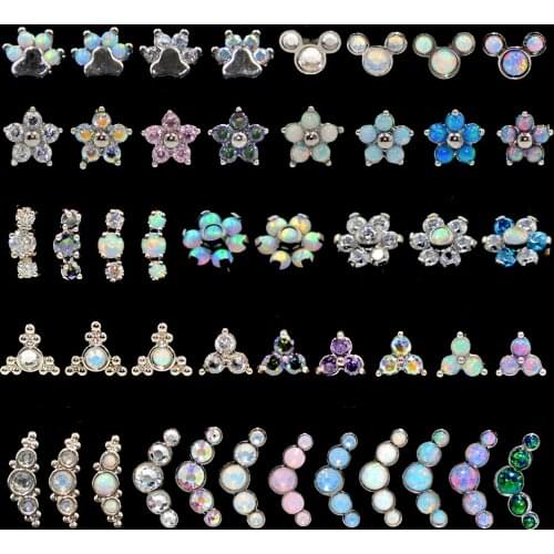 G23 Titanium&Steel bar Opal Ear Tragus Helix Cartilage Crystal Earring Stud CZ Gem Labret Monore Lip Stud Ring Piercing Jewelry