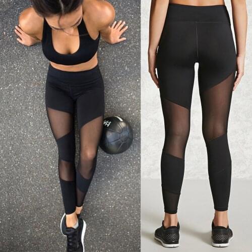 Mesh Patchwork Sport Leggings Women Gym Push Up Yoga Pants High Waist Tights Pants Solid Sports Wear For Women Plus Size S-xl