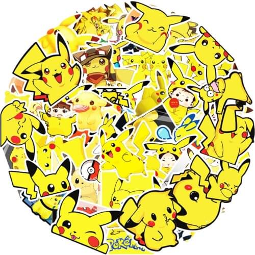 10/54Pcs Cartoon Pokemon Pikachu Stickers Waterproof Luggage Skateboard Guitar Laptop Stationery Kawaii Anime Sticker Kids Toy