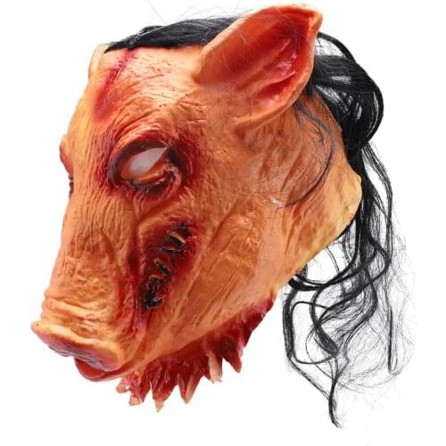 Halloween Scary Masks Novelty Pig Head Horror with Hair Masks Caveira Cosplay Costume Realistic Latex Festival Supplies Mask