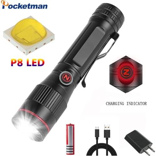 P8 LED Light High Power Special Z-shaped light USB Rechargeable Flashlight Zoomable torch Waterproof Easy to Carry Outdoor