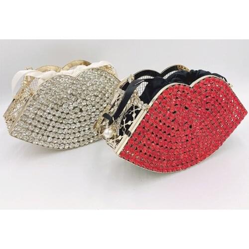 Unique Lips Shape Crystal Evening Clutch Bags Luxury Design Women Hollow Wedding Party Purse and Handbag with Rhinestone ZD1977