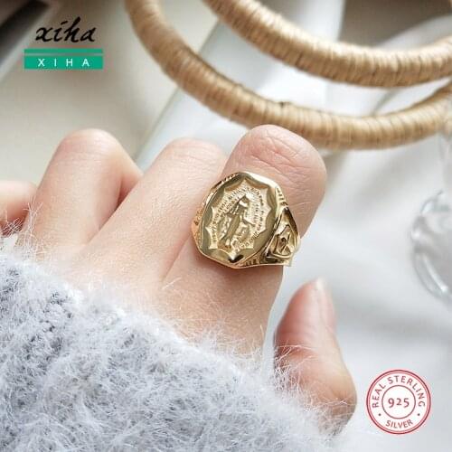 Vintage Catholic Virgin Mary Geometric Cross Ring Real 925 Sterling Silver Rings for Women Luxury Statement Jewelry 2020