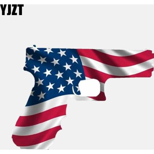 YJZT 13.2CM*9.5CM Accessories American Flag Pistol Handgun 2nd Amendment Helmet Car Sticker 6-2655
