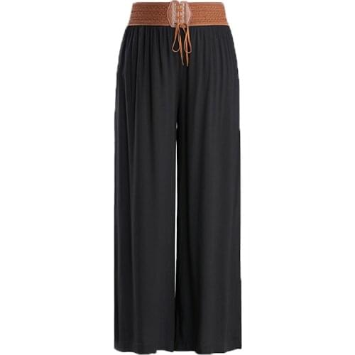 Korean Style women Bohemia wide leg Pants Women plus Size 5XL 6XL 7XL cotton linen Pants Plus Size vintage trousers with belt