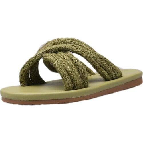 Women Slippers 2019 Summer Outdoor New Flat with Slippers Hemp Rope Strap Slides Ladies Shoes