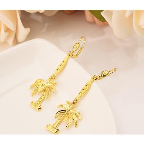 Women Golden Exaggerated Coconut Palm Tree Geometric Metal Coco Earrings Dangle Summer Holiday drop dangleEarring gifts for girl