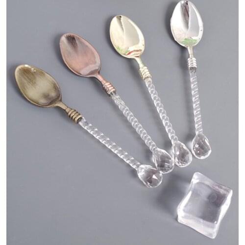 1pc Ice Cream Handle Spoon Crystal Home Bar Kids Coffee Tea Dessert Spoon Kitchen Dinner Tableware Gift