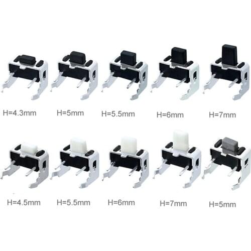 200pcs/lot 3*6*4.3/4.5/5/5.5/6/6.5/7mm Horizontal Push Button Switch with Stand Tact Switch White/Black/Grey