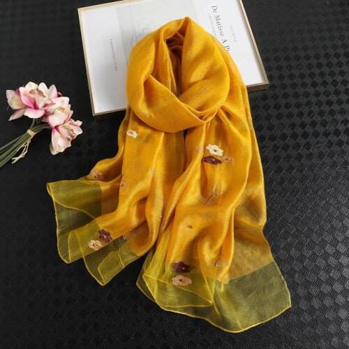 2020 Solid Silk Women Scarf Winter Warm Wool Shawls Lady Wraps Bufanda Floral Pashmina Embroidery Scarves Foulard Bandana