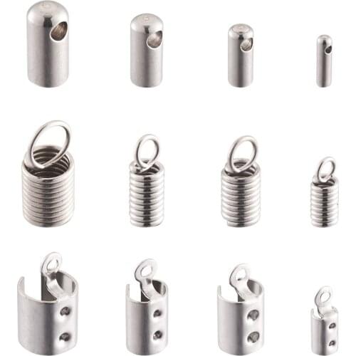 240pcs/box Stainless Steel Tube Cord Ends Leather Folding Crimp End Caps Connectors Mixed Style For Jewelry Making DIY Supplies