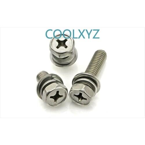 304 stainless steel cross external hexagon three combination screw concave external hexagon combination bolt M3 M4 M5 25PCS