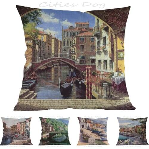 Arches in Venice, painting art in European and American towns square pillow case Cushion cover bar sofa pillow cushions covers